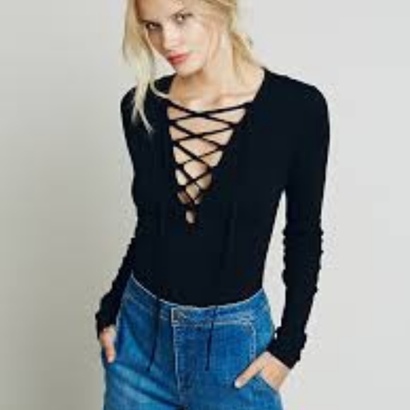 Free People Tops - Free People Lucky Lace Up Top Black
